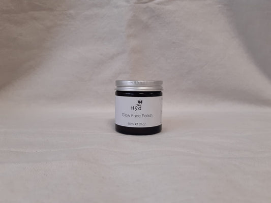 Jar of Hyd Glow Face Polish on a grey background
