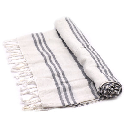 Hamman Cotton Towel with a charcoal and neutral stripe.  90x170cm